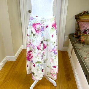 Chaps Linen Skirt Maxi Floral Buttonfront (4)